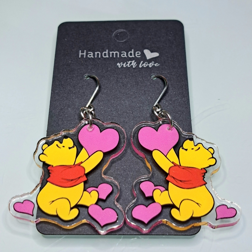 Winnie The Pooh Earrings With Stainless Steel Ear Wires